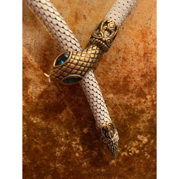 White Enamel Blue Eyed Snake Belt or Necklace by DL Auld Vintage - Picture 8 of 9